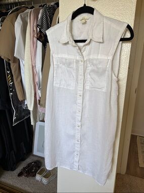 H&M White Sleeveless Button-Front Linen Tunic